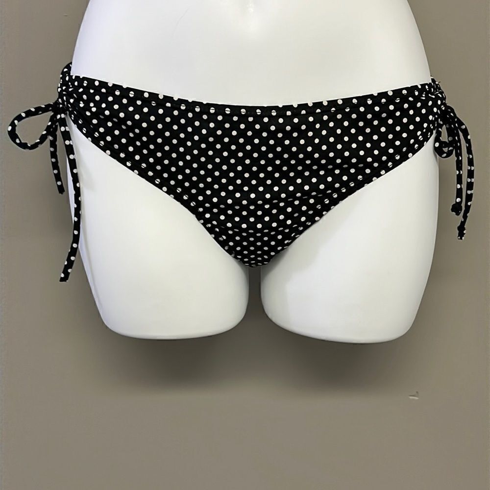 String Black and White Polka Dot Bikini Bottom- Medium